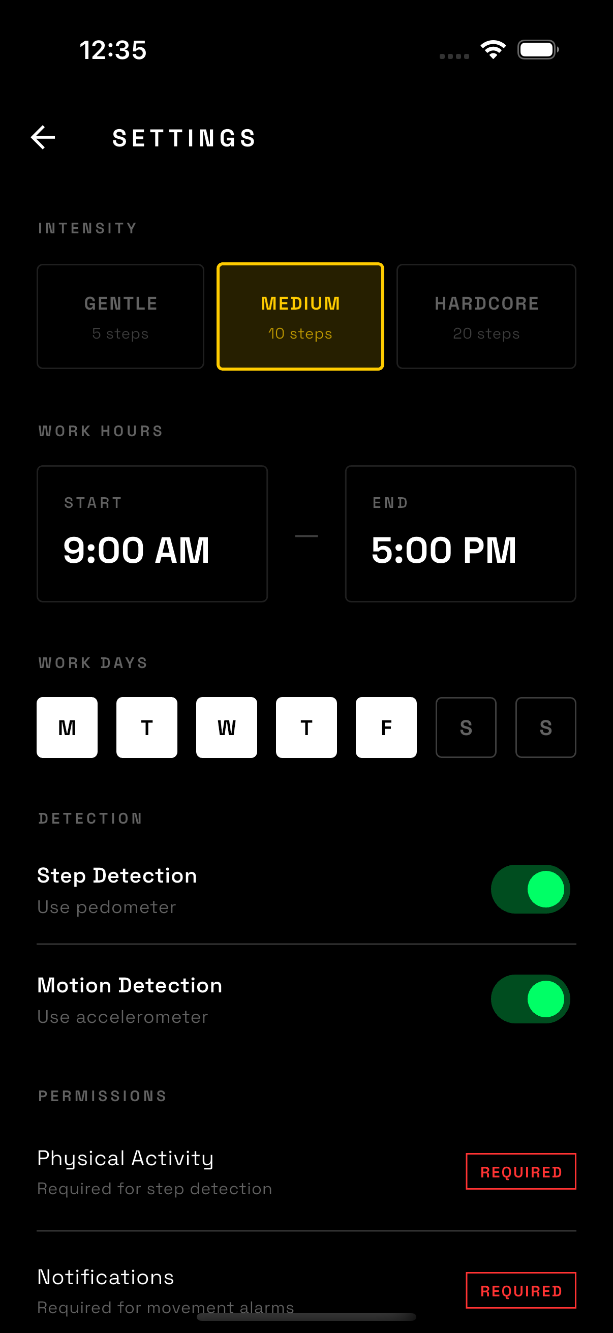 Sitless alarm screen with movement detection